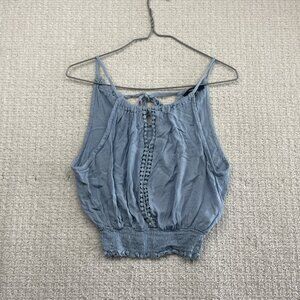 Y2k Crop Tank Top Fairy Whimsical Wom Sz S Boho Beach Festival Smocked Wasit